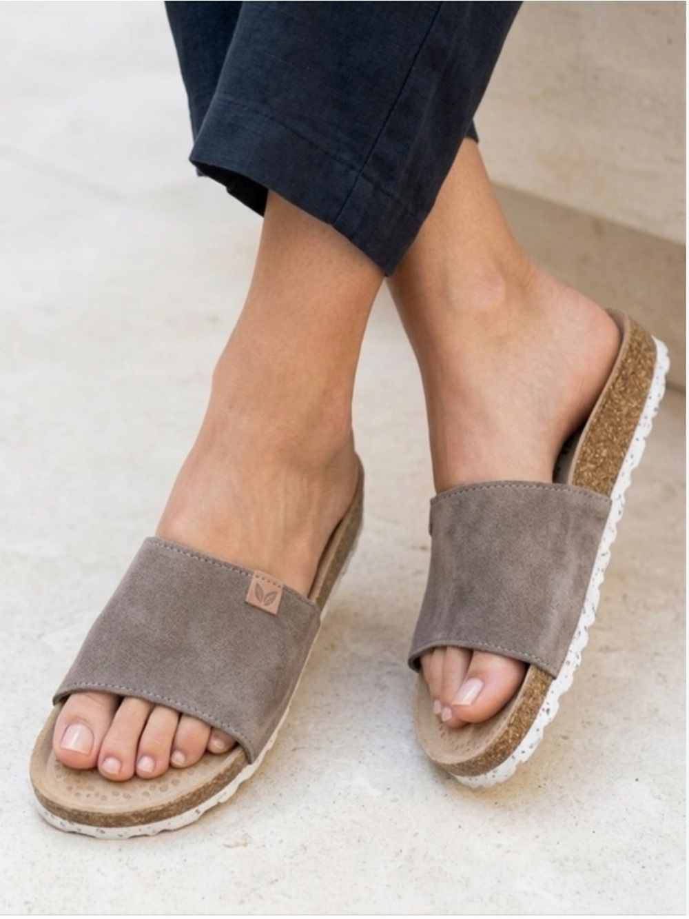 BioStep Brown Suede Comfort Slide Sandals 6.5 Made in Spain